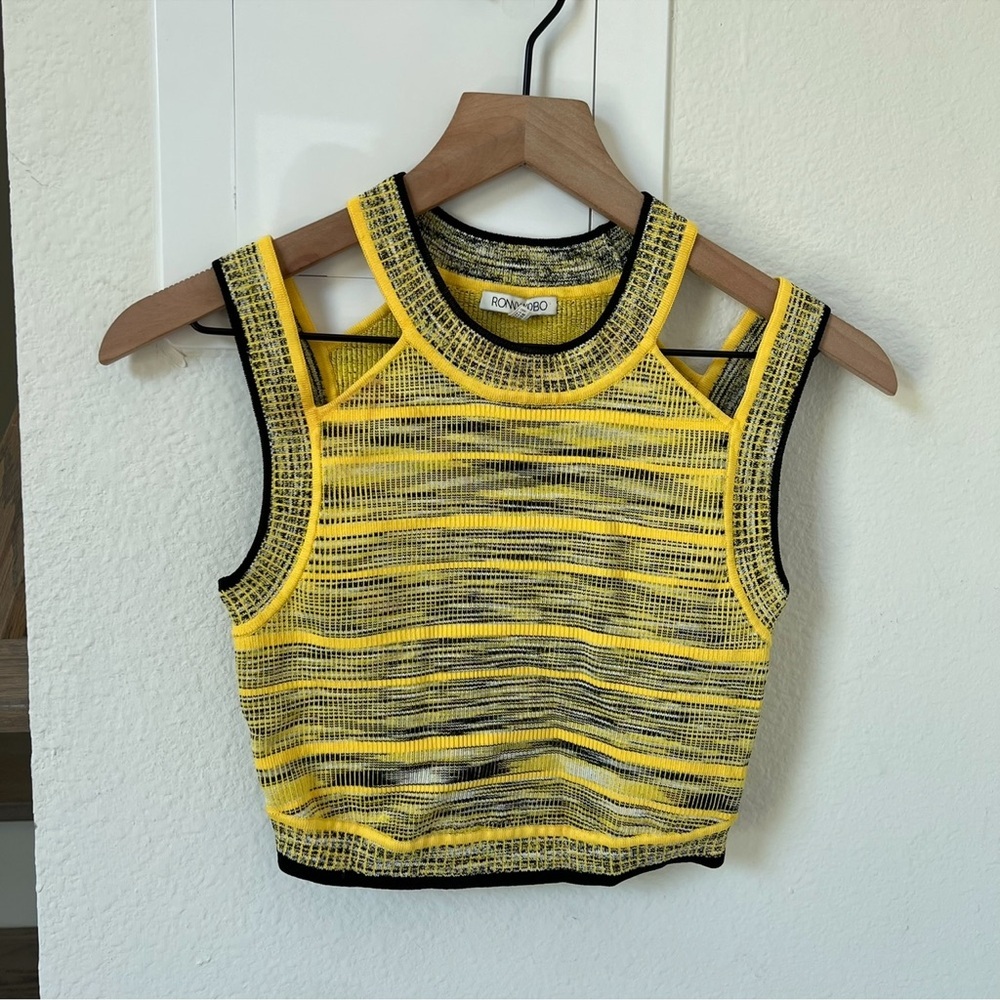 Ronny Kobo Cropped Tank Top in Yellow and Black
